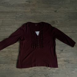Van Heusen Burgundy Lace-Trim Quarter Long Sleeve Top