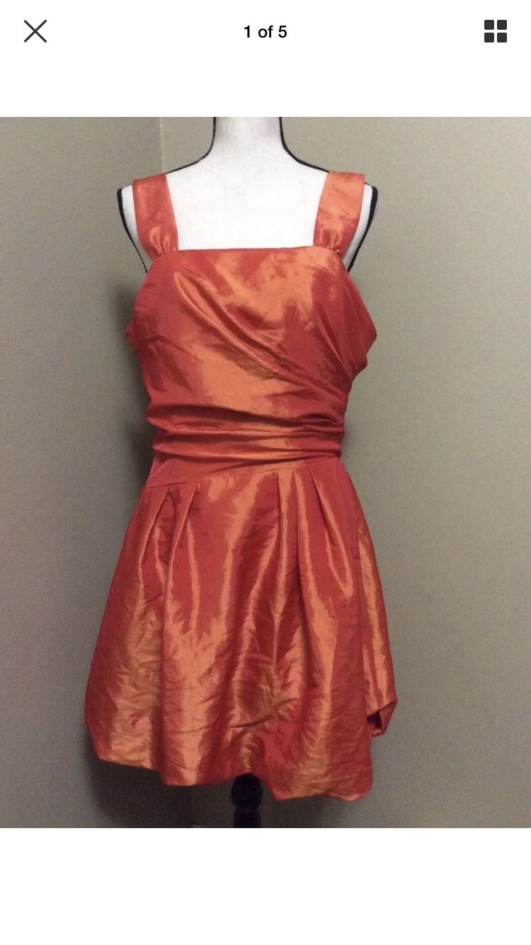 Jrs Poly USA Orange Cocktail Party Prom Balloon DRESS Short sz XL halloween fall