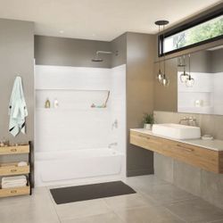 Bootz Industries NexTile 60 in. W x 30 in. D x 60 in. H Four-Piece Direct-to-Stud Composite Alcove Tub Surround in White