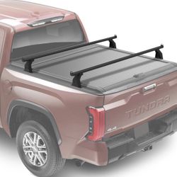 Adjustable 71.3”Heavy Duty Truck Bed Rack Cross Bars?2PCS? For Full-Size Trucks With Retractable Truck Bed Tonneau Covers Aluminum Crossbar With Top S