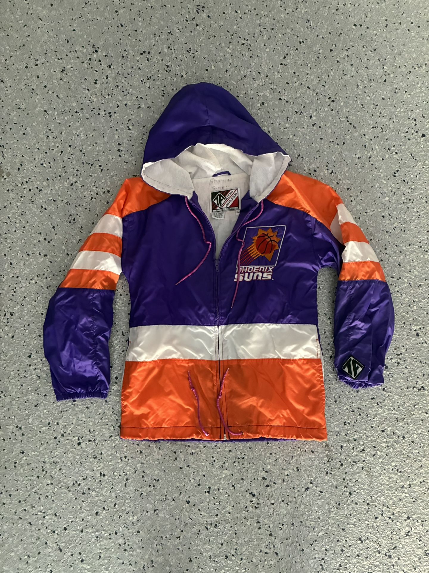 Vintage “PHOENIX SUNS” Team Athletics Windbreaker Hoodie. Size YOUTH Medium.