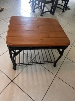 Wooden Side Table With Metal Legs.