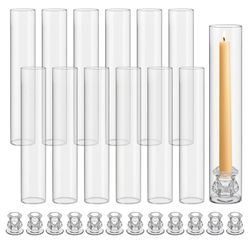 12 Set Glass Hurricane Candle Holders 12.6"Candleholder Tube Shape Bottomless and 2.2" Taper Clear Candlestick Holders for Wedding C