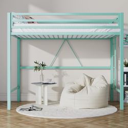 Loft Bed Twin Size with Ladder and Guardrail,Heavy Duty Metal Slats Support No Box Spring Needed Small Space Saving Furniture for Bedroom Dorm,Aqua Bl
