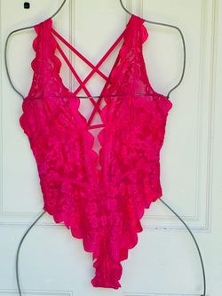 Hot Pink Lace Strappy Bodysuit SIZE LARGE