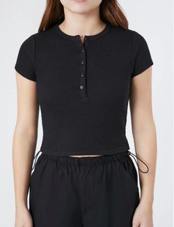 Forever 21 Women's Rib Refresh Crop Henley Baby Tee Shirt