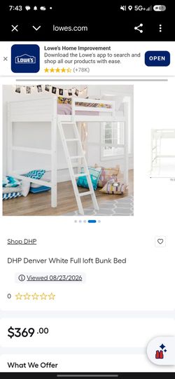 Full-size Dorel Living "Denver" loft bed frame