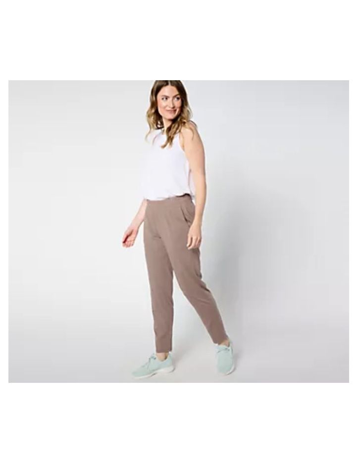 NEW QVC AnyBody Women’s Size Medium Jogger Pants In Dark Tan/Plum With Tie Waist