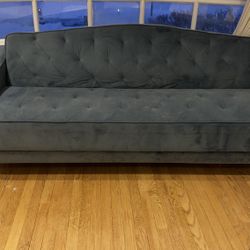Blue Velvet Sofa Bed / Sleeper Sofa (Tufted)