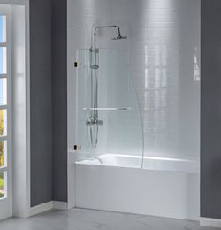 MTDB3458-B, Frameless HingedBathtub Shower, 5/16" Tempered Panel, 34"Wx 58" HTub Glass Door in Brushed Nickel Finish, Include TowelBar
