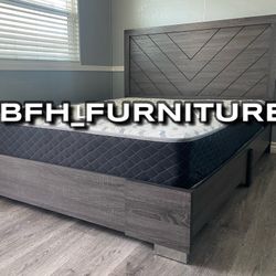 King Antique Gray Alpine Platform Bed w. Ortho Mattress Included 