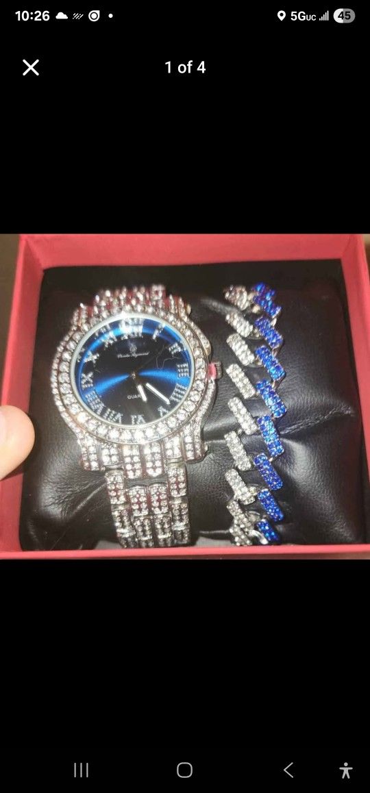 Blue Bling Watch And Braclet Set