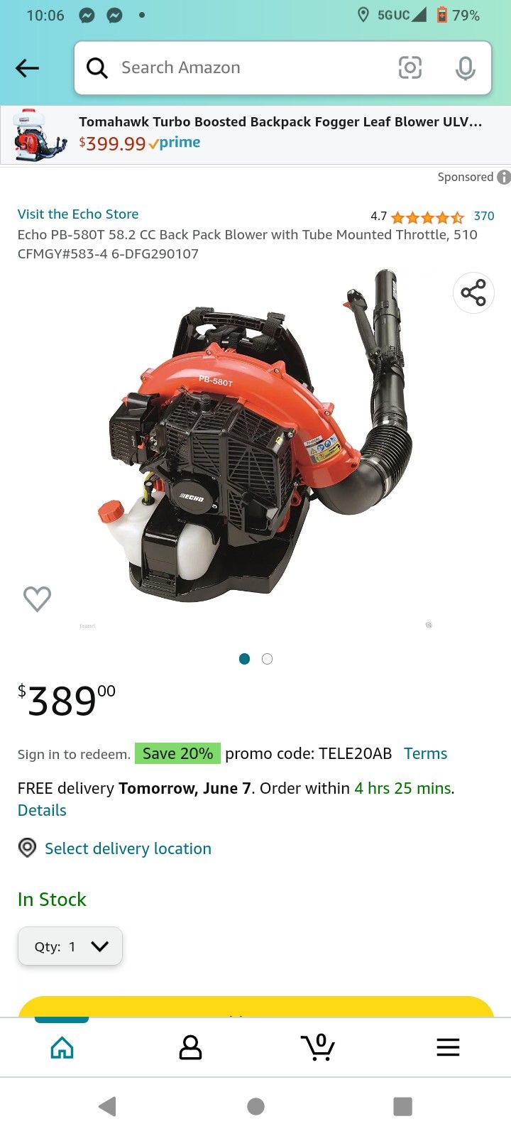 echo 580t backpack blower