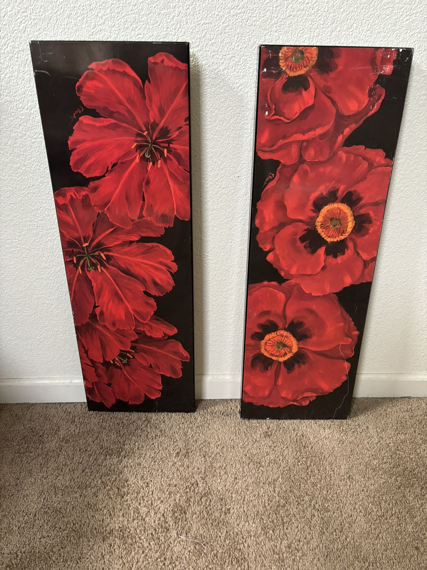 Flower Painting - Set Of 2 -Black And Red 