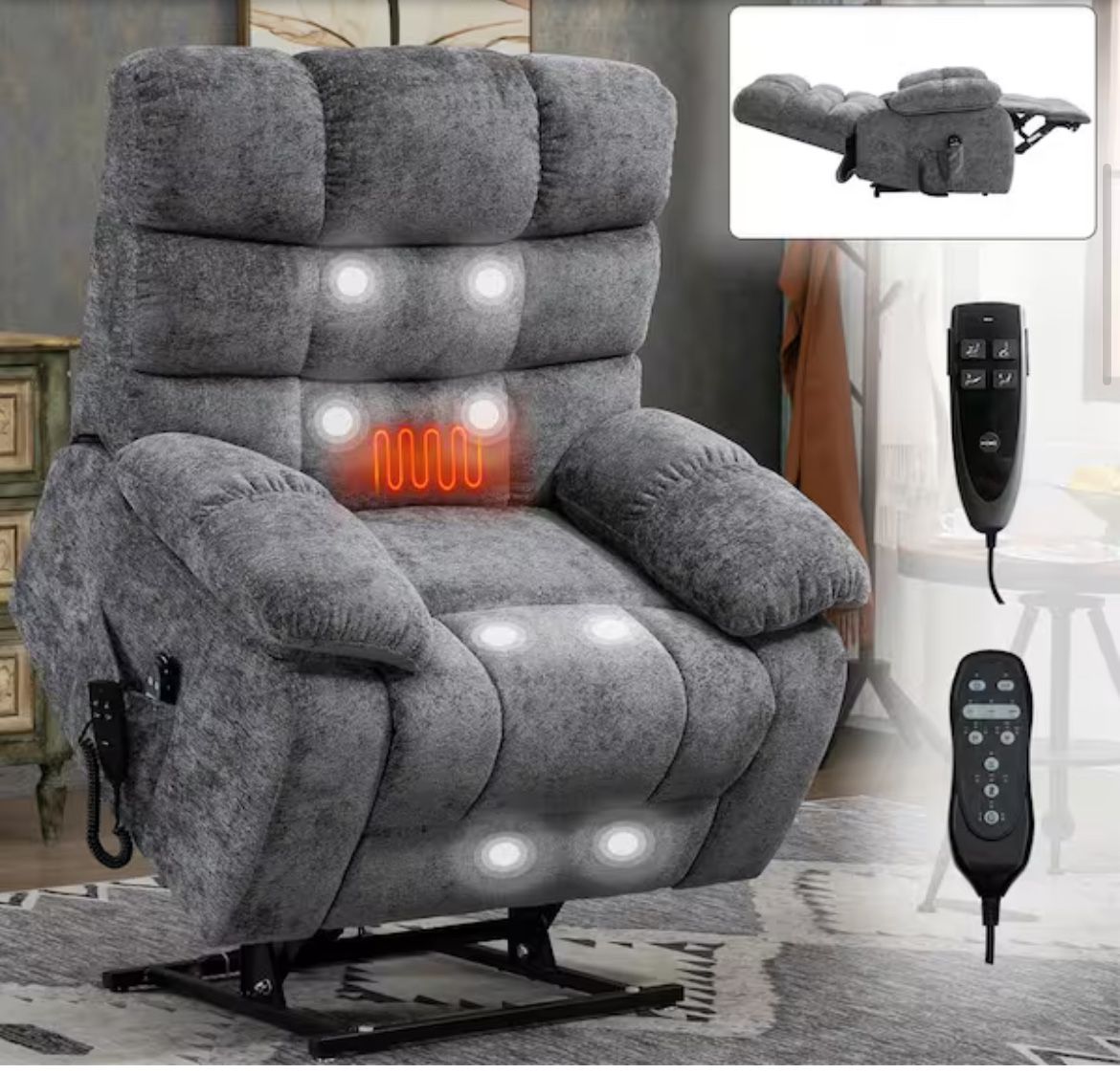 Gray Fabric Recliner Lift Chair Sofa 