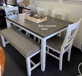 Stylish 6-Pc White And Gray Dining Table Set