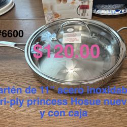 Sartén de 11” acero inoxidable tri-ply 👉 princess house todo nuevo y con caja 📦