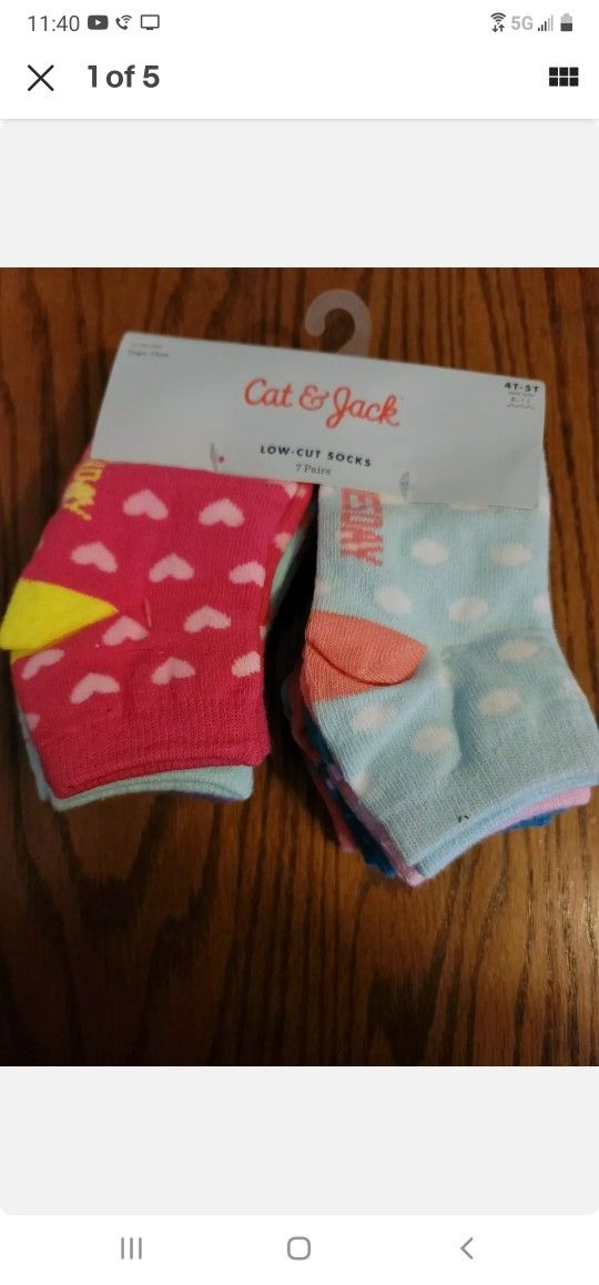 Cat And Jack Girls Toddler Low Cut Days Of The Week Socks 4t-5t 7 Pack