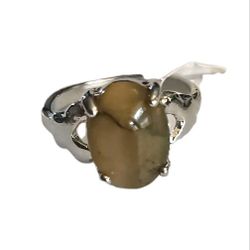 TIGEREYE POLISHED PRONG SET QUALITY TITANIUM SILVER NEW SIZE 8 LADIES RING