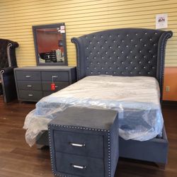 GREY VELVET BEDROOM SET