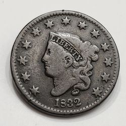 1832 Large One Cent Coin - Antique U.S Coronet Large Cent