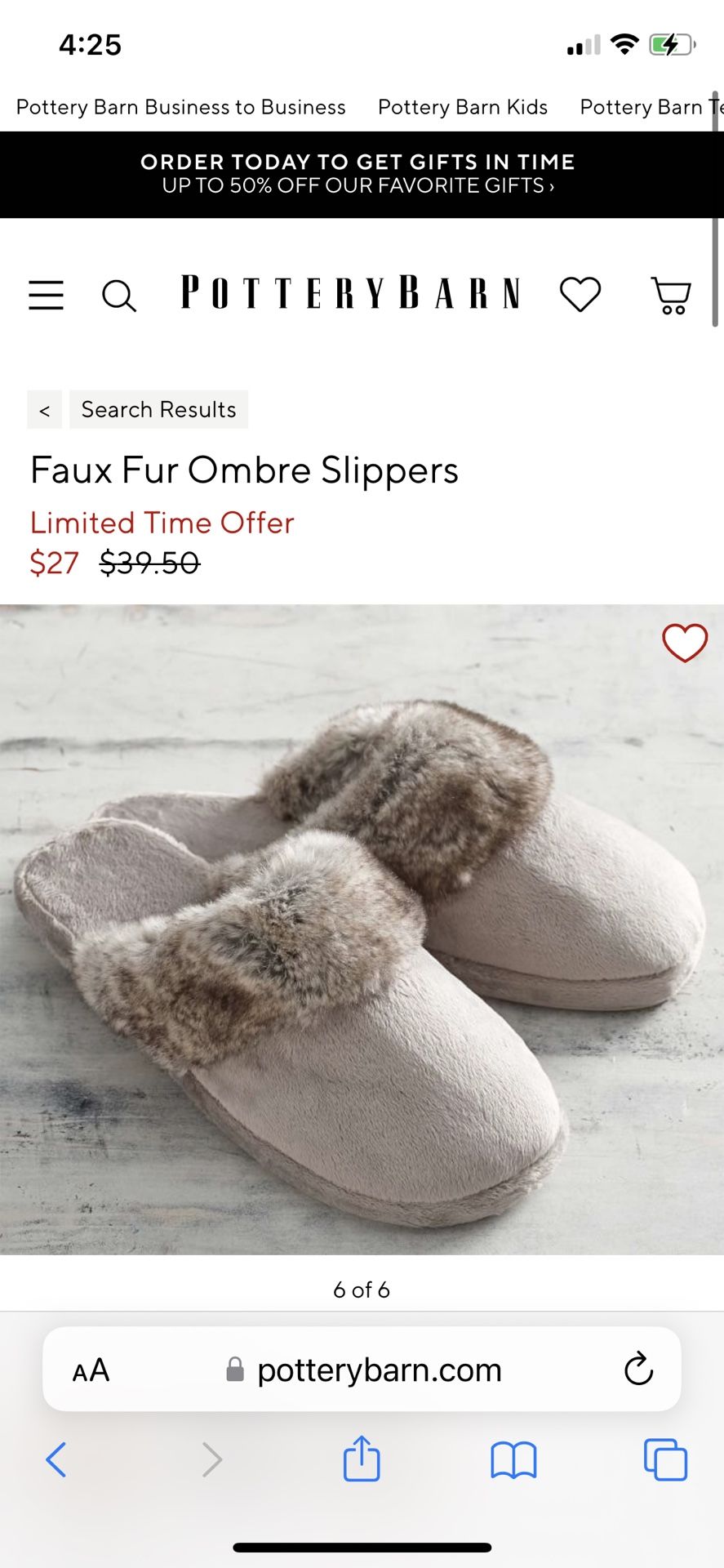 New w tags! Pottery Barn Faux Fur Ombre Slippers in Ombre tipped Small