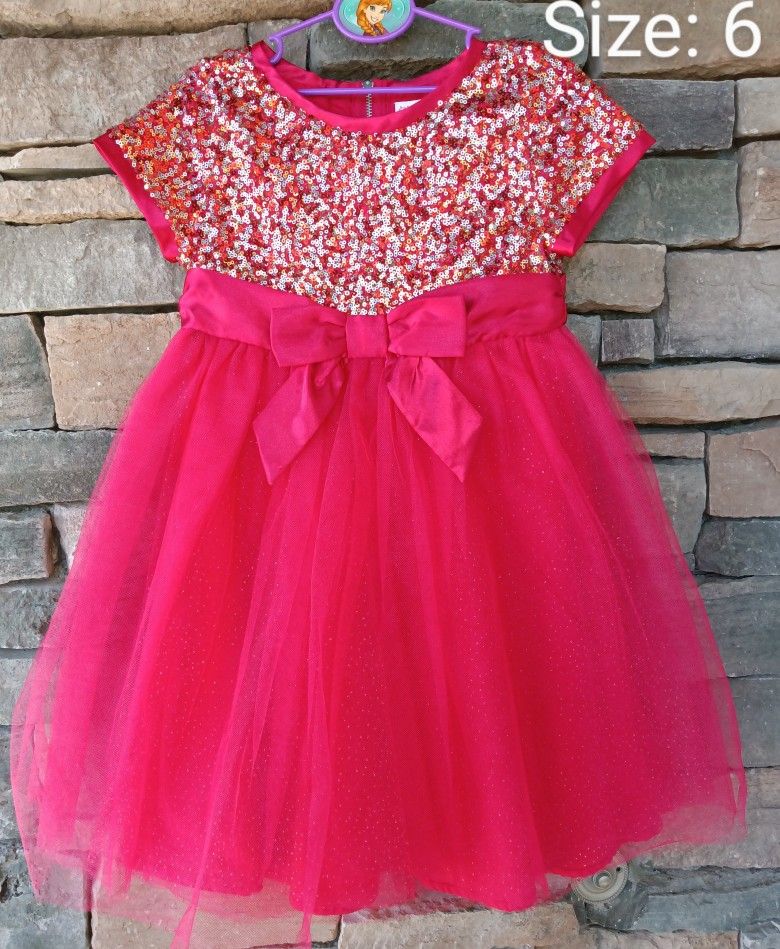❤️ NWT, BITTY BABY BY AMERICAN GIRL, Red & Gold Sequin Upper & Full Tulle, Little Girls Party Dress with a Bow! 🎉 Size: 6
