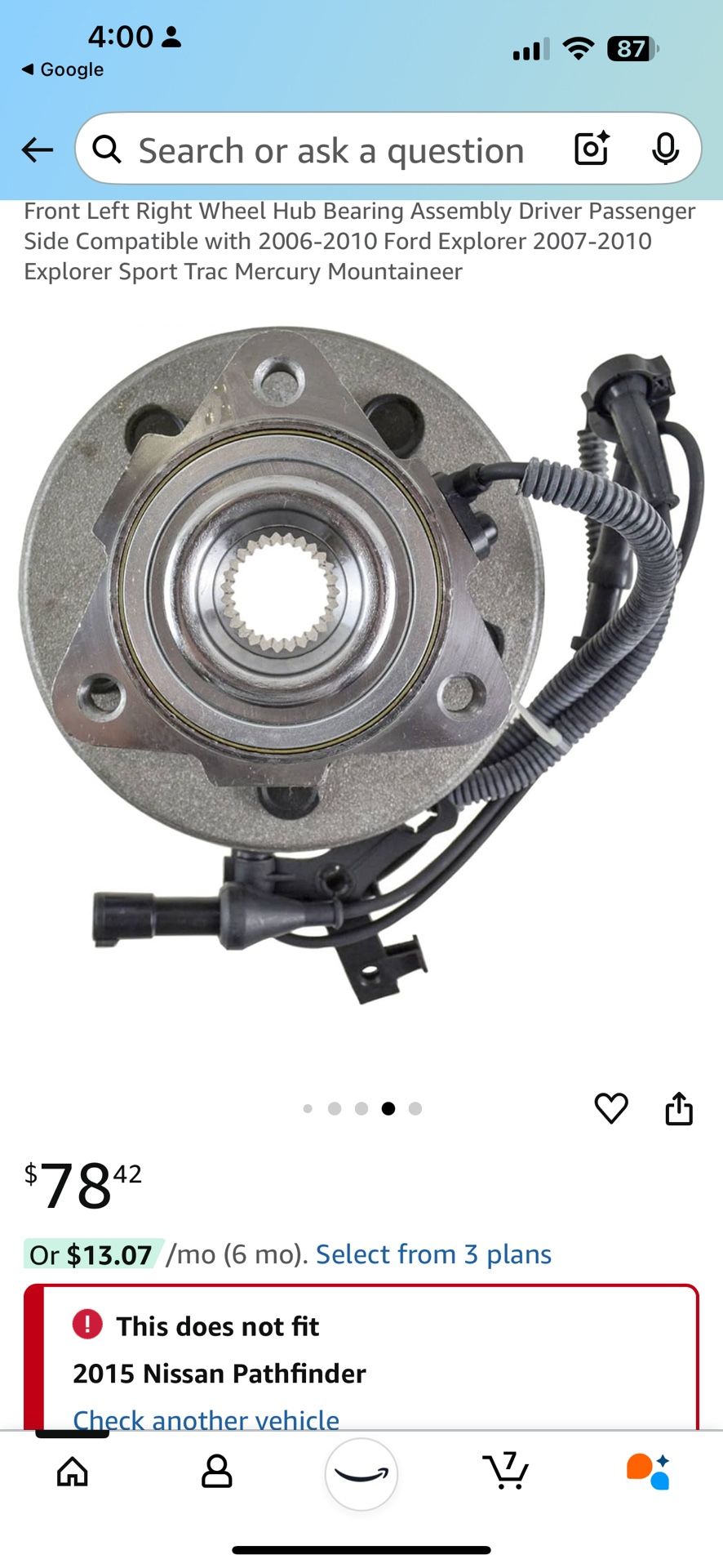 Front Left Right Wheel Hub Bearing Assembly Driver Passenger Side Compatible with 2006-2010 Ford Explorer 2007-2010 Explorer Sport Trac Mercury Mounta