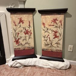 Luke Phelps Large Floral Wall Art Set (2) – 43” Scroll Panels. PICK UP FOR TODAY