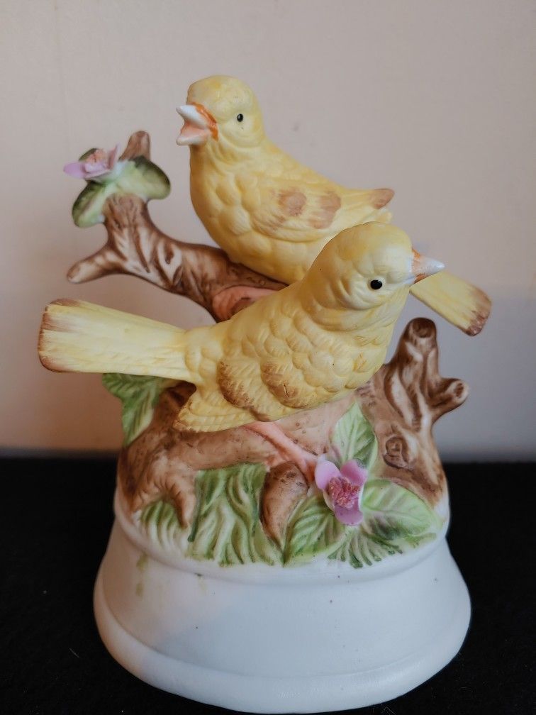 Canary Yellow Porcelain Bird Figure Statue Vintage Nature Ceramic