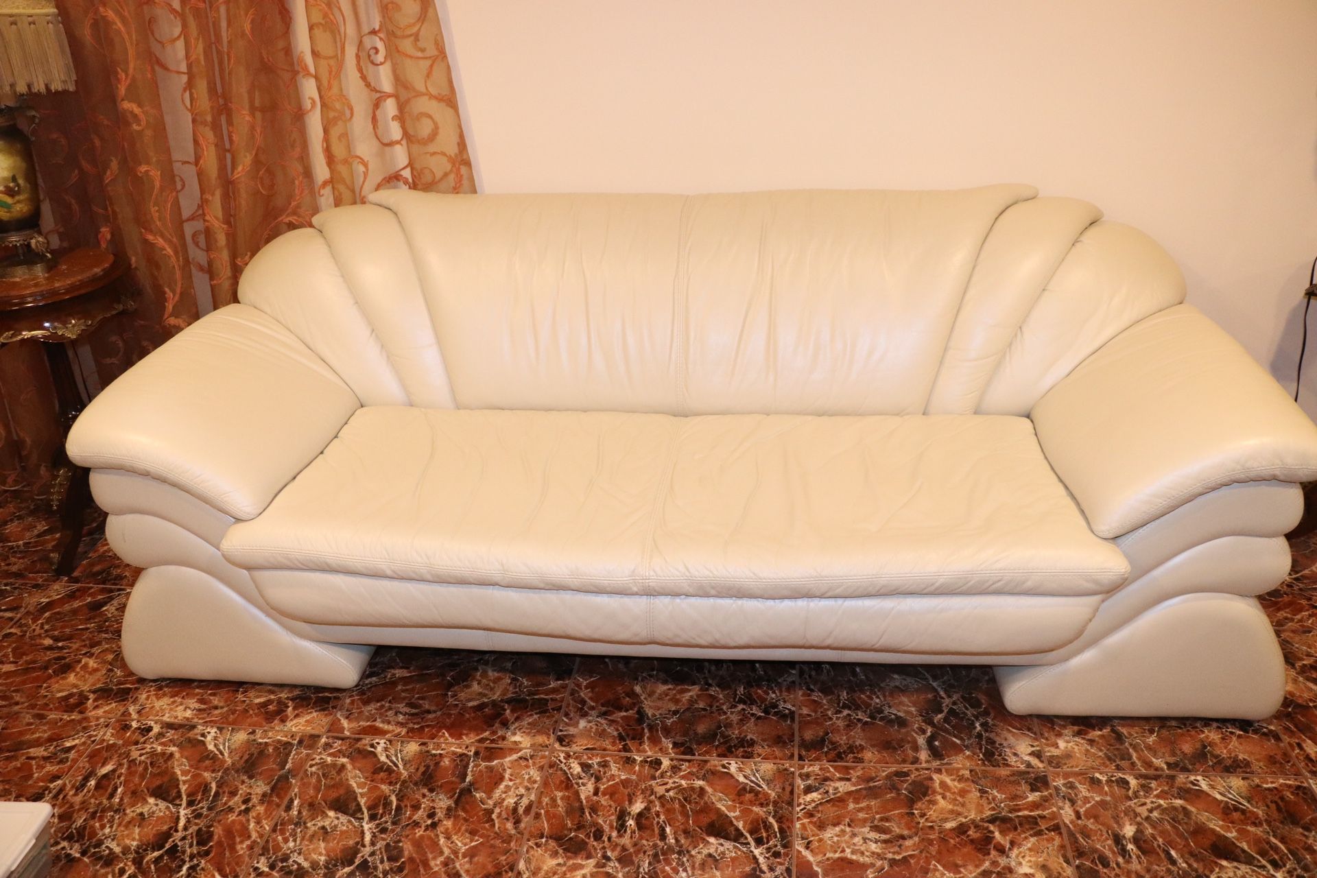 Set Of 3 Ivory/off-white Real leather couches