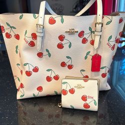 New Coach Red Cherry Print w/ Wallet