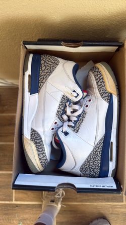 Air Jordan 3 White Navy Elephant Print Sneakers size 7