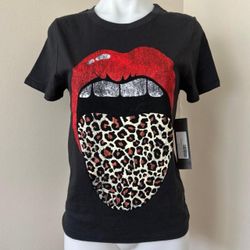 (NWT) Lulu’s Prince Peter Leopard Tongue Washed Black Tee, XS