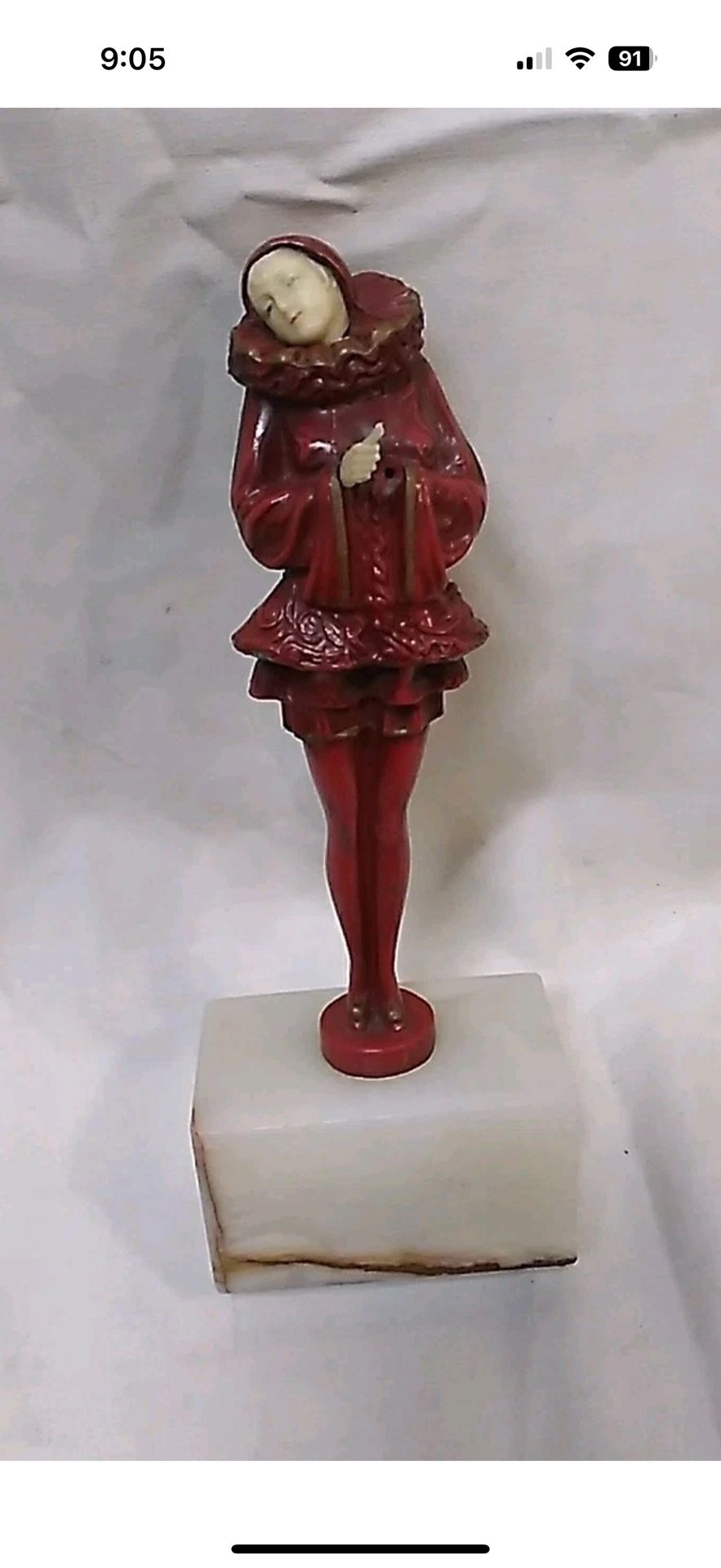 Vintage Art Deco Pierrot Red Spelter Clown Figurine
