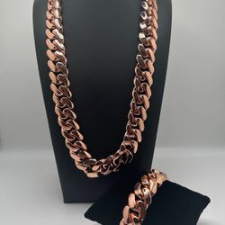 Rose Gold Miami Cuban Link Bracelet & Chain Combo 