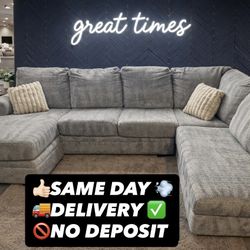 Gray Microfiber, Large Sectional With Double Chaise ,