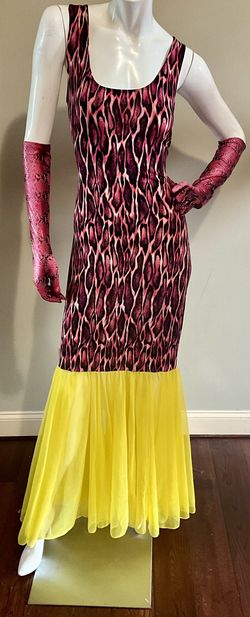 Jazzy Pink Leopard And Yellow  Mermaid  Maxi Dress