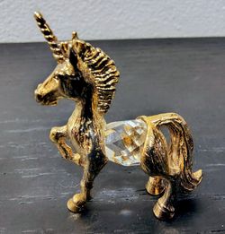 Vintage 1983 IFS 24K Gold Mini Unicorn Figurine w/ Austrian Crystal - Mint