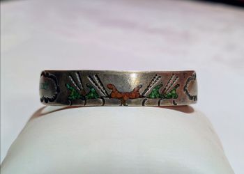 Vintage HC A.S. 1976 Bicentennial .925 Silver Cuff w/Turquoise Coral Chip Inlay