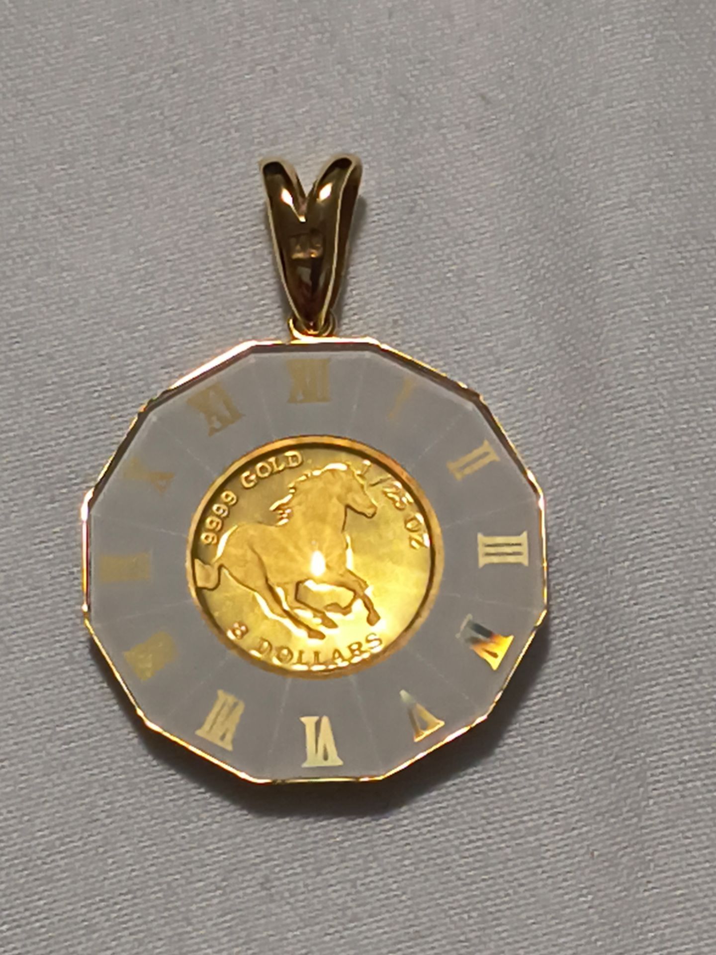 24k Japan gold pendant with glass Elizabeth / horse pendant .