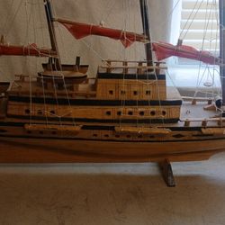 Vintage Beautiful Antique Wooden Ship Large