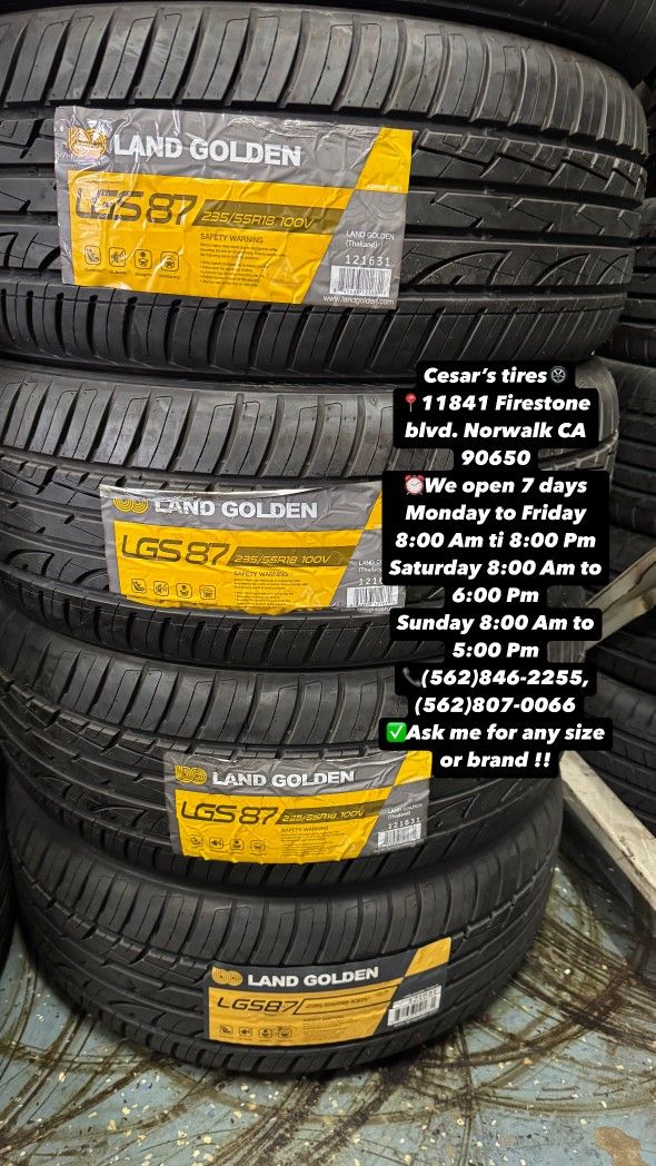 235/55R18 LANDGOLDEN A SET OF FOUR NEW TIRES INCLUDES MOUNTING AND BALANCING WITH WARRANTY ASK ME FOR ANY SIZE OR BRAND WE HAVE THE BEST PRICES!!
