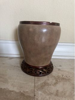 Encino waste basket taupe stone trashcan