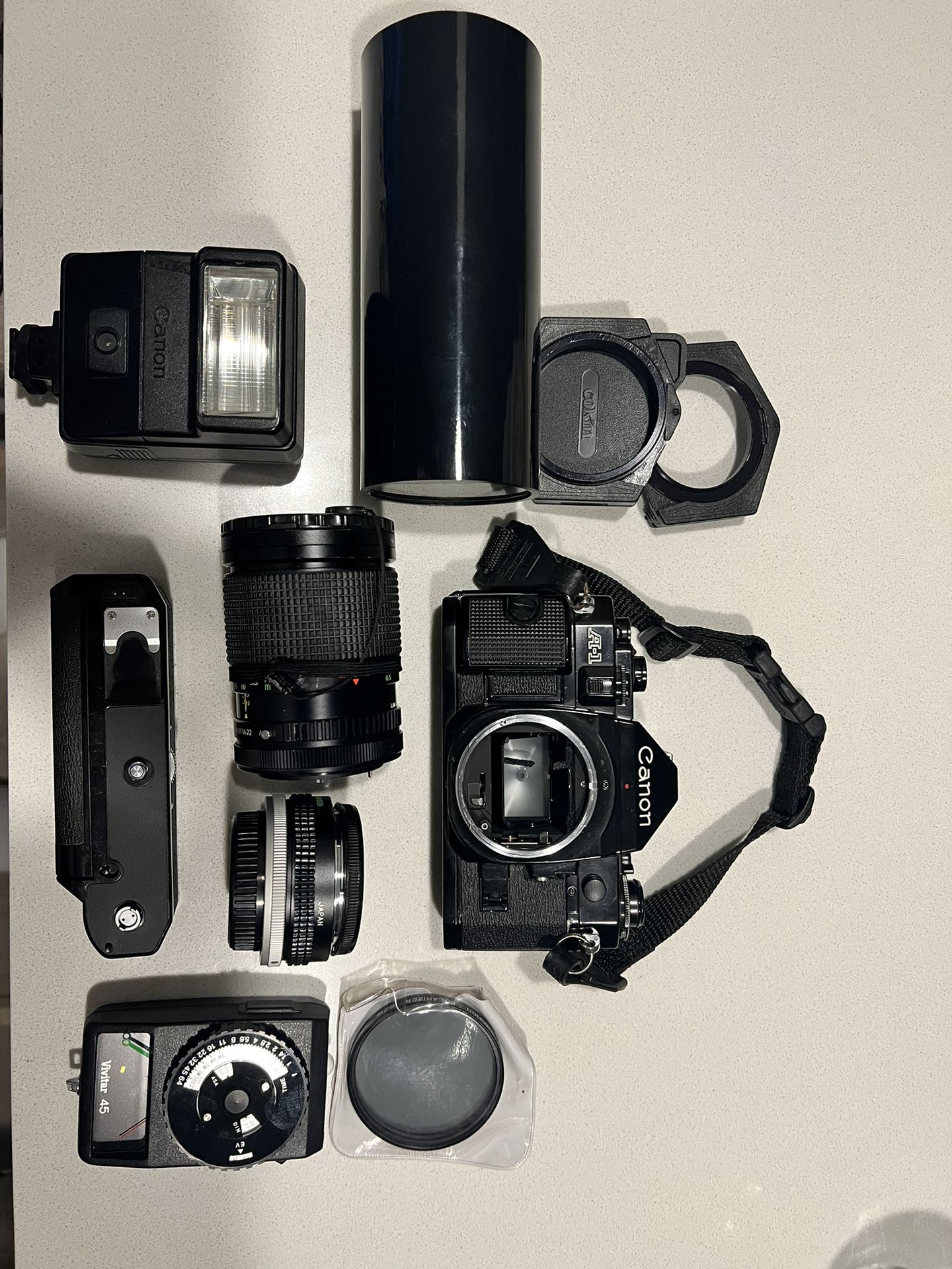 Canon A-1 film 35mm camera bundle