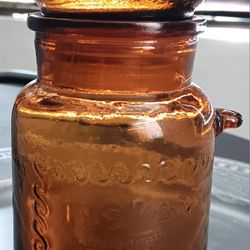 Bulb Bubble Top Apothecary Amber Glass Coffee Jar. Made In Taiwan 6.5" Tall.