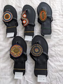 African Maasai Women Female Genuine Leather Beaded Flip-Flop Sandals BOHO