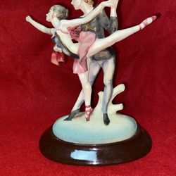 7.5 Inch Painted Alabaster Ballet Dancers Figurine (Repaired View Photos) (Reduced Price) Imported Greece 