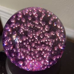 Vintage Art Glass Purple Bubble Paperweight Round Sphere Glob Crystal 3 -3/4”