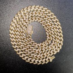 22” Cuban Chain CZ stones 14k Solid Gold 6mm